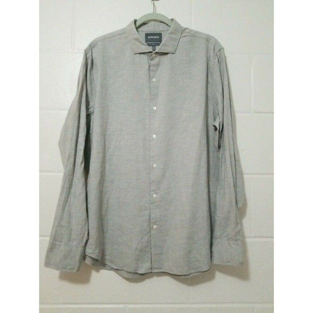 BONOBOS MENS L/S SLIM FIT BUTTON FRONT SHIRT Mens XL Light Gray Soft 100% Cotton